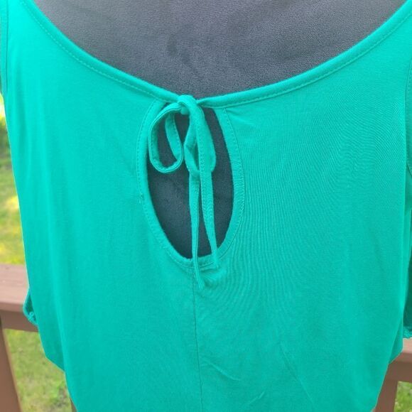 iliad USA Ladies Blouse Scoop Neck Cold Shoulder Tie Back Teal XL - Picture 4 of 10